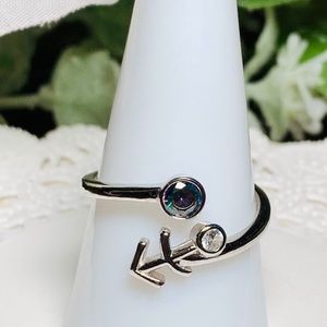 Sagittarius Astrology Silver and Crystal Bypass Ring, 925.  Adjustable